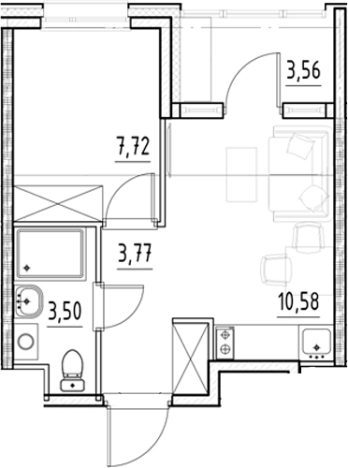 . Вариант № 5559756, 0, площадь - 25.57 квм, цена 8583036 рублей