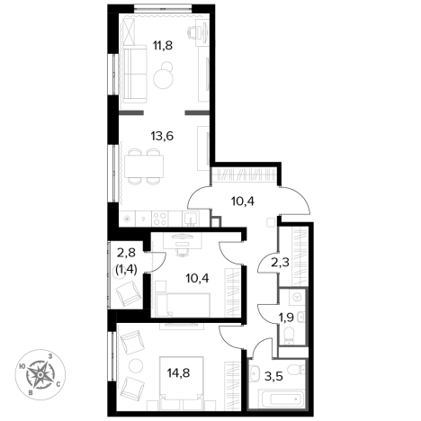 . Вариант № 9838446, 0, площадь - 71.1 квм, цена 16630290 рублей