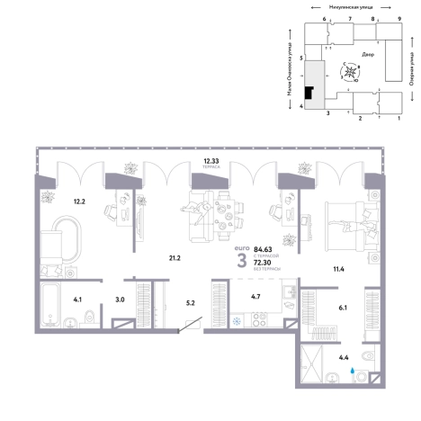 Купить трехкомнатную квартиру в районе Очаково-Матвеевское в Москве. Вариант № 10382565, 0, площадь -  квм, цена 53490000 рублей