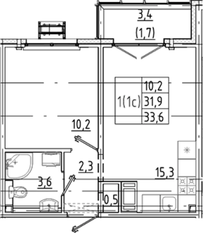 . Вариант № 8085706, 0, площадь - 31.9 квм, цена 6059860 рублей