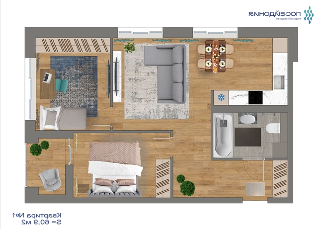 Купить двухкомнатную квартиру в ЖК Посейдония в Владивостоке. Вариант № 4120663, 1, площадь -  квм, цена 12770258 рублей