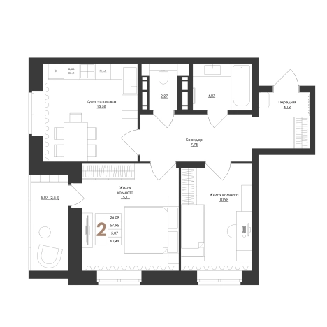. Вариант № 98035, 0, площадь - 60.49 квм, цена 4839200 рублей