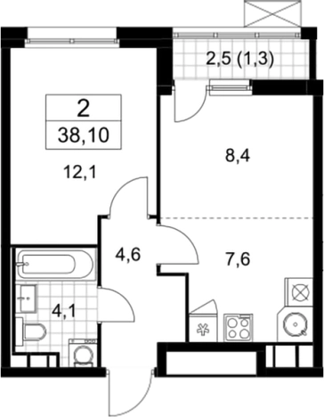 . Вариант № 161062, 0, площадь - 36.8 квм, цена 11854282 рублей