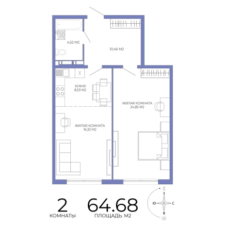 Купить двухкомнатную квартиру на улице Побочинская в Пензе. Вариант № 127329, 0, площадь - квм, цена 5627160 рублей