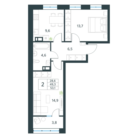 Купить двухкомнатную квартиру в новостройках в Микрорайоне Хороший, Чита в Чите. Вариант № 138002, 0, площадь -  квм, цена 8214570 рублей