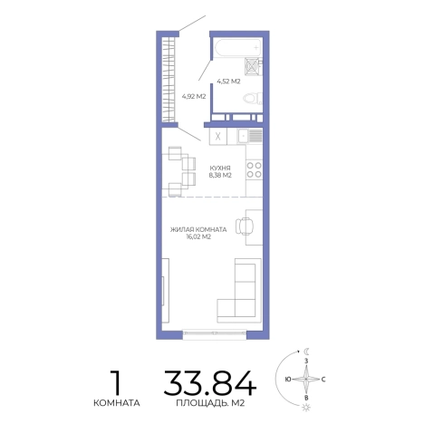 . Вариант № 127351, 0, площадь - 33.84 квм, цена 3113280 рублей