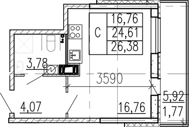 Купить Студию в ЖК Высота в Ленинградской области. Вариант № 9095629, 0, площадь -  квм, цена 4081140 рублей