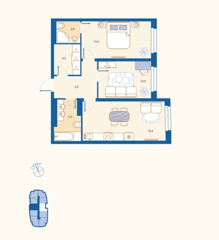 Купить двухкомнатную квартиру в районе Октябрьский в Пензе. Вариант № 8816546, 0, площадь - квм, цена 7067200 рублей