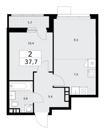 . Вариант № 2207070, 0, площадь - 37.7 квм, цена 11179558 рублей
