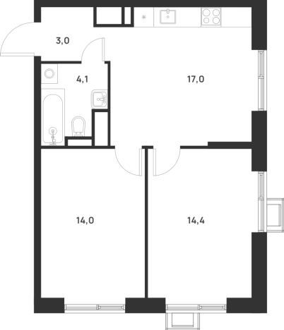. Вариант № 10014178, 0, площадь - 52.5 квм, цена 15734773 рублей