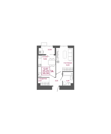 Купить однокомнатную квартиру в новостройках на улице Терновского в Пензе. Вариант № 140735, 0, площадь - квм, цена 3838000 рублей
