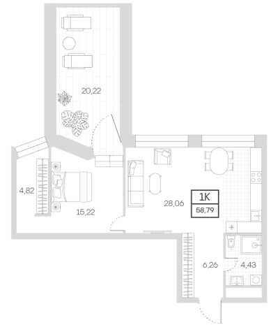 . Вариант № 78548, 0, площадь - 58.79 квм, цена 38714900 рублей
