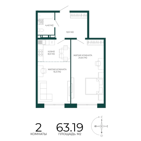 Купить двухкомнатную квартиру в ЖК Жилой комплекс "Чаадаев" в Пензе. Вариант № 5388286, 0, площадь -  квм, цена 5592315 рублей