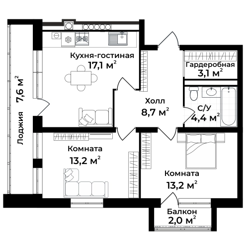 Купить двухкомнатную квартиру в ЖК Доброград, ул. Удачная, д.7 в Владимирской области. Вариант № 149452, 0, площадь - квм, цена 12450533 рублей