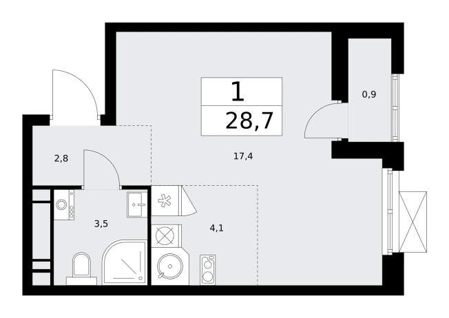 . Вариант № 111866, 0, площадь - 28.7 квм, цена 15866221 рублей