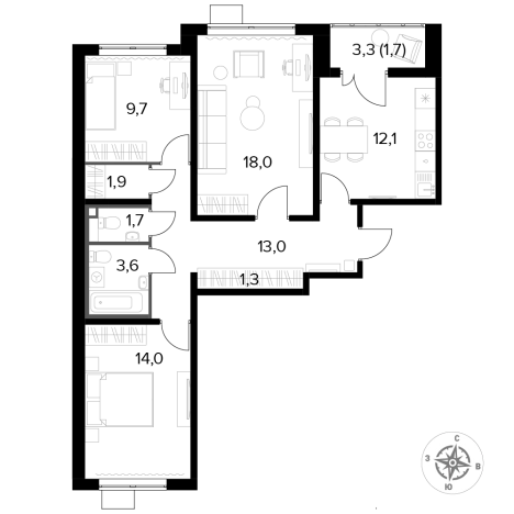 Купить квартиру в ЖК 1-й Лермонтовский в Люберцах. Вариант № 9876849, 0, площадь -  квм, цена 18909710 рублей