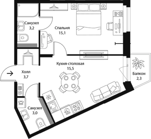. Вариант № 7829686, 0, площадь - 40.5 квм, цена 9187600 рублей