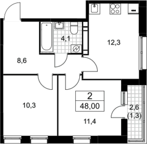 . Вариант № 3952261, 0, площадь - 46.7 квм, цена 9164615 рублей