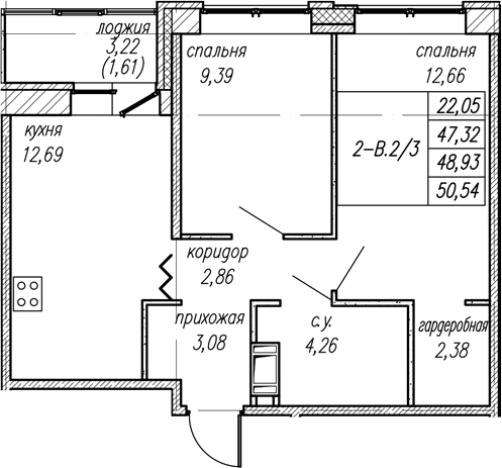. Вариант № 8063710, 0, площадь - 47.32 квм, цена 8189316 рублей