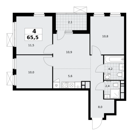 Купить четырехкомнатную квартиру у метро Потапово в Москве. Вариант № 1006630, 0, площадь -  квм, цена 21593385 рублей