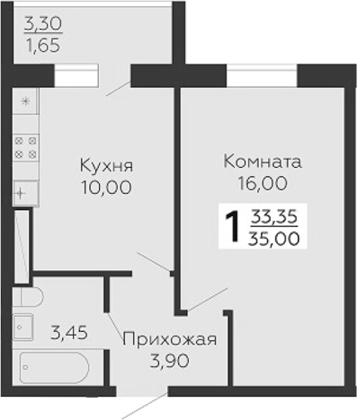 . Вариант № 8338706, 0, площадь - 33.35 квм, цена 3496500 рублей