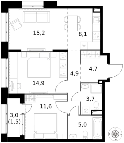 Купить трехкомнатную квартиру у метро Саларьево в Москве. Вариант № 9693061, 0, площадь -  квм, цена 23121120 рублей