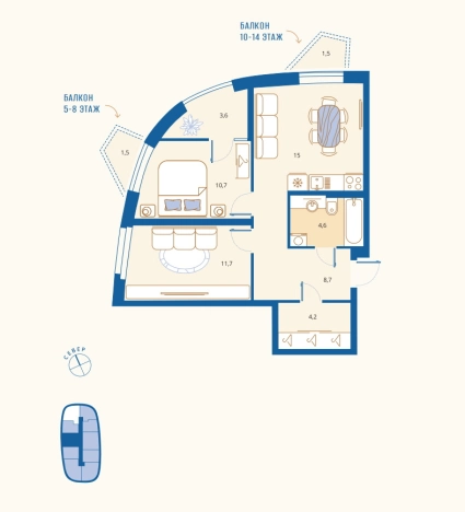 Купить двухкомнатную квартиру в ЖК Жилой комплекс "Lake Town" в Пензенской области. Вариант № 8816475, 0, площадь - квм, цена 6529100 рублей