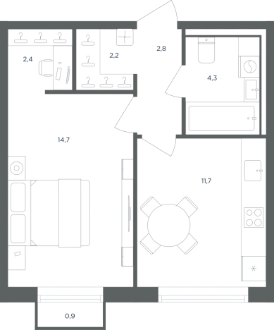. Вариант № 160898, 0, площадь - 38.4 квм, цена 9212601 рублей