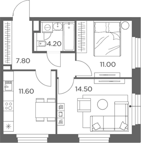 . Вариант № 206601, 0, площадь - 49.1 квм, цена 11459940 рублей