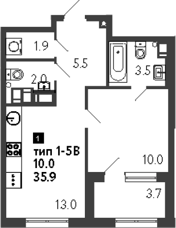Купить однокомнатную квартиру в ЖК Струны в Санкт-Петербурге. Вариант № 8099538, 0, площадь -  квм, цена 13595111 рублей