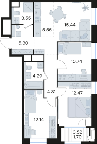 . Вариант № 9336760, 0, площадь - 75.49 квм, цена 33824322 рублей