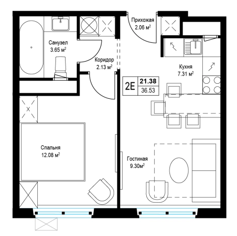 . Вариант № 5833885, 0, площадь - 36.6 квм, цена 9484414 рублей