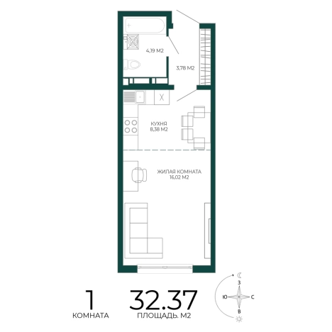 Купить однокомнатную квартиру в новостройках в районе Железнодорожный в Пензе. Вариант № 5388740, 0, площадь -  квм, цена 2978040 рублей