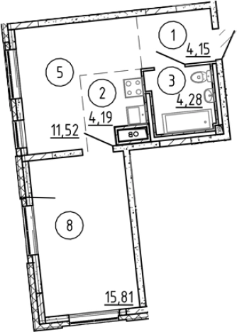 . Вариант № 6709402, 0, площадь - 39.95 квм, цена 5975693 рублей