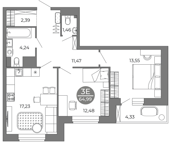 Купить квартиру в ЖК Галилей в Воронеже. Вариант № 88879, 0, площадь -  квм, цена 9864700 рублей