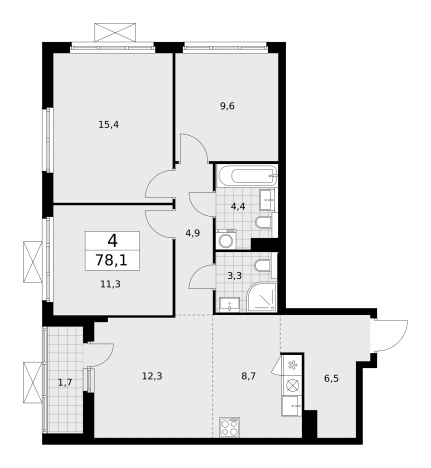 Купить многокомнатную квартиру в новостройках у метро Бунинская аллея в Москве. Вариант № 489368, 0, площадь -  квм, цена 26613356 рублей