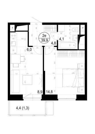 Купить двухкомнатную квартиру в Одинцове. Вариант № 127933, 0, площадь -  квм, цена 9005000 рублей
