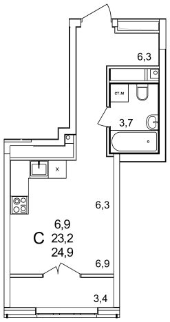 Купить Студию в ЖК Анкудиновский Парк в Нижегородской области. Вариант № 121191, 0, площадь -  квм, цена 5216400 рублей
