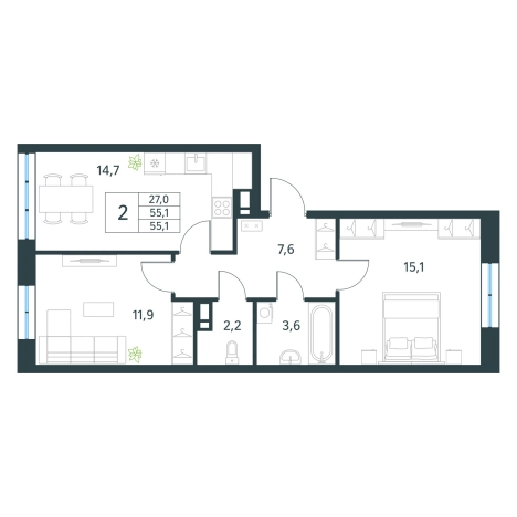 Купить двухкомнатную квартиру в новостройках в Микрорайоне Хороший, Чита в Чите. Вариант № 138005, 0, площадь -  квм, цена 8523970 рублей