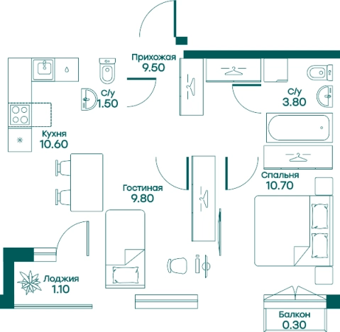 . Вариант № 141064, 0, площадь - 47.3 квм, цена 10858244 рублей
