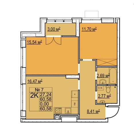 . Вариант № 139215, 0, площадь - 60.58 квм, цена 8391160 рублей