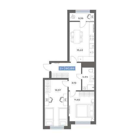 Купить двухкомнатную квартиру в новостройках в ЖК "Ритм" в Тобольске. Вариант № 91697, 0, площадь -  квм, цена 7650000 рублей