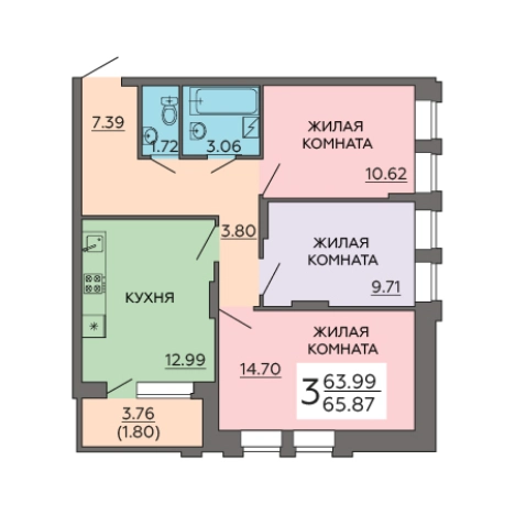 Купить трехкомнатную квартиру в новостройках в Воронеже. Вариант № 81244, 0, площадь -  квм, цена 8447827 рублей