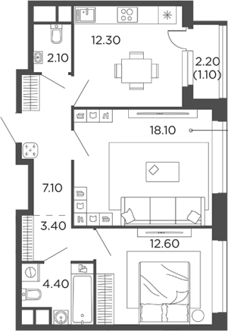Купить двухкомнатную квартиру у метро Филатов луг в Москве. Вариант № 116189, 0, площадь -  квм, цена 12807110 рублей
