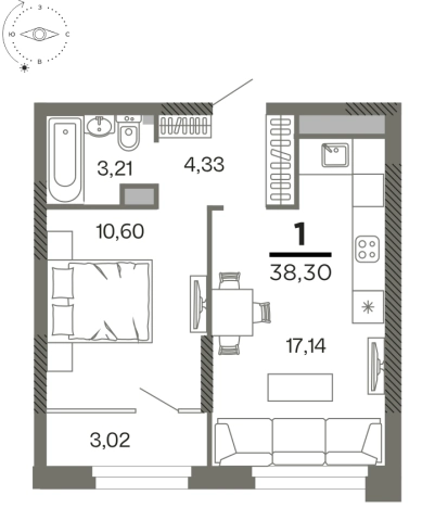 . Вариант № 155698, 0, площадь - 38.3 квм, цена 5187995 рублей