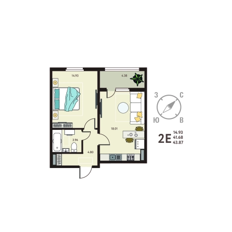 Купить квартиру в ЖК Зеленый Квартал Бабяково в Воронежской области. Вариант № 155355, 0, площадь -  квм, цена 4365065 рублей