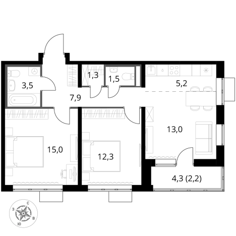 . Вариант № 9905589, 0, площадь - 61.9 квм, цена 17146300 рублей