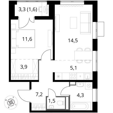 . Вариант № 9905691, 0, площадь - 49.7 квм, цена 15317540 рублей