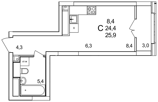 Купить Студию в ЖК Анкудиновский Парк в Нижегородской области. Вариант № 114244, 0, площадь -  квм, цена 4610200 рублей