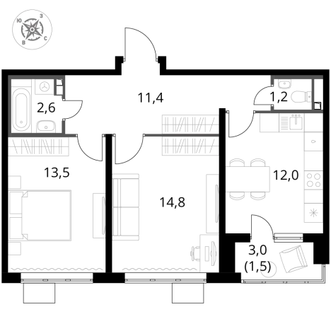 Купить двухкомнатную квартиру в новостройках у метро Битца в Видном. Вариант № 9949697, 0, площадь -  квм, цена 18034800 рублей